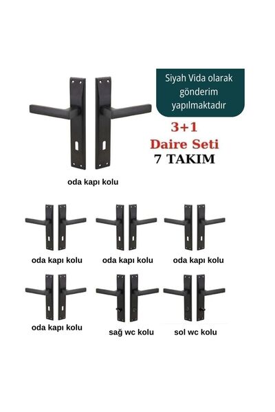 bersa yapı Mat Siyah oda kapı kolu 3+1 Daire Lama Aynalı Siyah Kapı Kolu