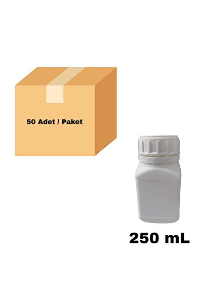 labbakkal Plastik Kare Şişe 250 ml - Beyaz Kilitli Kapaklı Numune Şişe 50 Adet