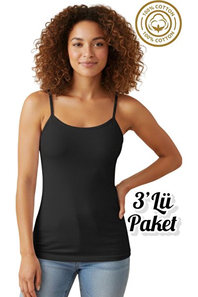 Özten İç Giyim 100% Cotton 3-Pack Combed Ribbed Thread Strap Women's Tank Top...