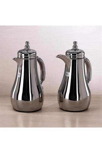 aljahwari طقم ترامس 2حبة فضي لماع زجاج من الداخل ومن الخارج استيل فاخر الشاي ...