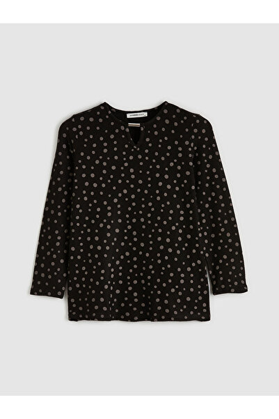 LC Waikiki Black Crew Neck Polka Dot Blouse