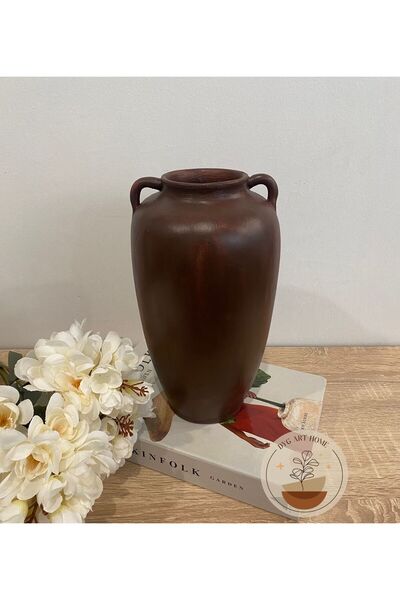 DygArtHome Seramik Kulplu Oval Vazo 27 cm