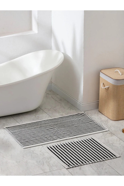 LC Waikiki LCW HOME Μαύρο ριγέ χαλάκι μπάνιου, σετ 2 τεμαχίων