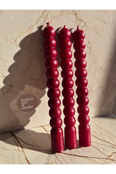 Daisyyartxstudio Bubble model 3’lü bordo şamdan mumu