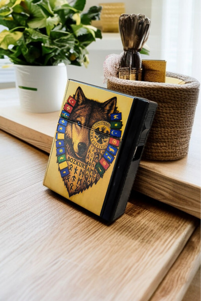 tusah USB Şarjlı Elektronik Çakmak Taşınabilir Sigara Paketi Muhafaza Kutusu Uv Renkli Baskılık Kurt