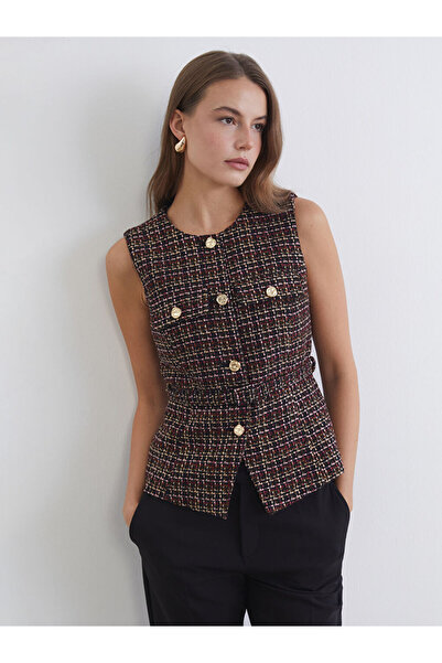 LC Waikiki Pembe Bisiklet Yaka Ekose Kadın Tüvit Yelek