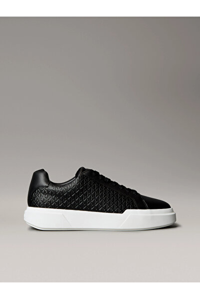 Calvin Klein Chunky Cupsole Bağcıklı Deri Tamamı Baskılı Erkek Siyah Sneaker ...