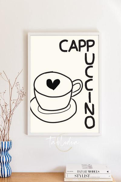 tablodea Tablou cu cafea Cappuccino cu desen minimalist, înrămat în lemn, dec...