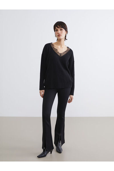 LC Waikiki Black High Waist Flared Women's Leggings Pants