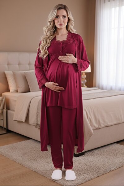 Lohusa Homewear Women's Fuchsia Long Dressing Gown Special Design Lace Detail...