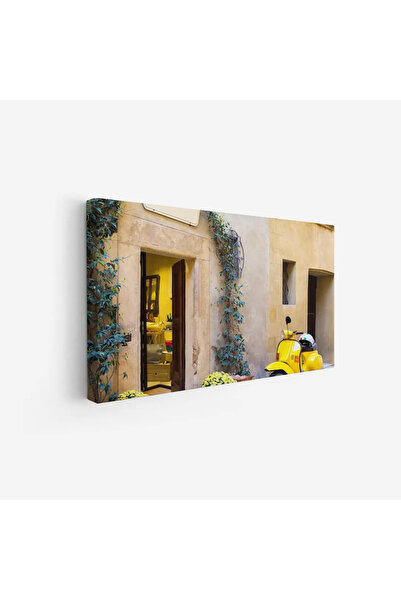 Tajridhome لوحة منازل - دراجة صفراء - جدران حجرية - مشمس - لوحات فن عصري - لو...