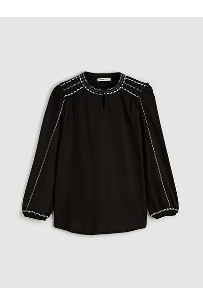 LC Waikiki Bluză neagră elegantă și atemporală cu broderie la guler
