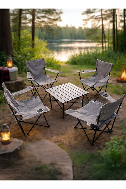 Cady One طقم كراسي تخييم مكون من 4 قطع مع طاولة، يتميز بمساند ذراع مريحة وقاع...