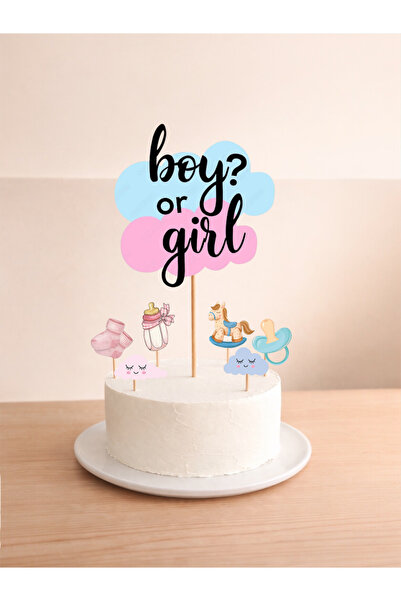 Sinem Gift Cinsiyet Partisi Temalı Pasta Süsü - Boy Or Girl Pasta Süsü- Cinsi...