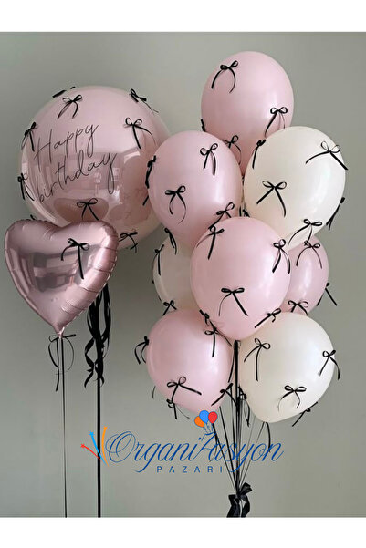 Organizasyon Pazarı Fiyonklu Balon Seti Şık Zarif Doğum Günü Kalp Folyo Balon...