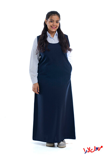 maryool lara Navy blue pinafore with a U-shaped front and back neckline (one ...