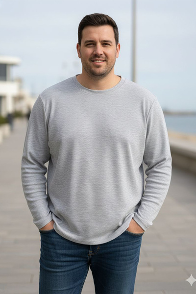 Runsales Men's Crew Neck Waffle Fabric Regular Fit Gray Sweatshirt