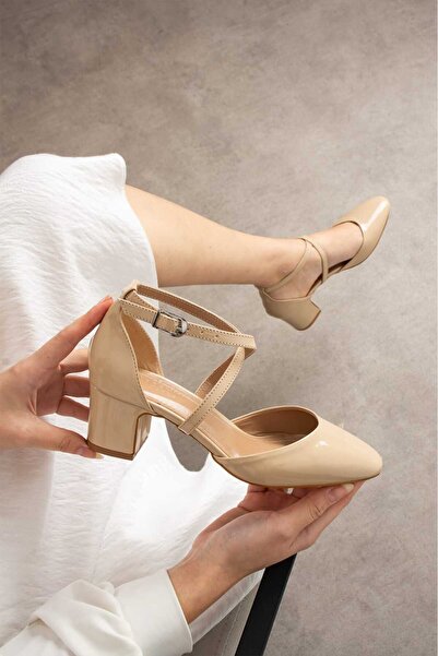 Roshin Shoes New Season Women's Heels Shoes Beige Patent Leather Comfortable ...