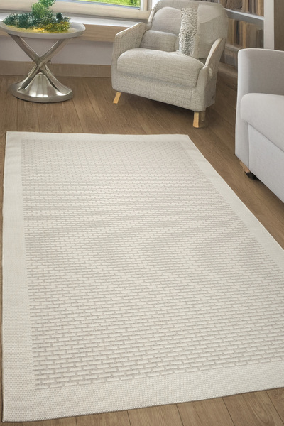 Estiva Home Custom Border Sisal Gray Cream Cotton Non-Slip Base Nordic Washab...
