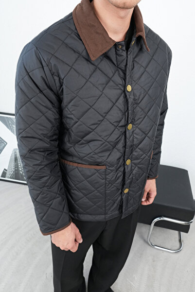 duo fideles Yakası Kadife Kapitone Baklava Desenli Erkek Mont Ceket