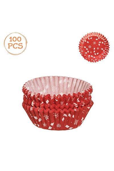 OEM Forme Copt Cupcake de Hartie Rosii cu Model Candy 10,5cm - 100buc