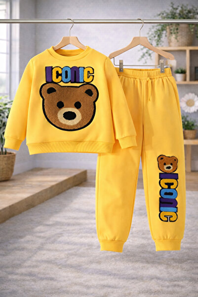 Kids Sarı Kalın Kışlık Çocuk Sweat Takım