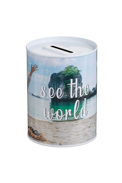 OEM Pusculita Metalica Mare "See The World" Ø7.5x10.5cm