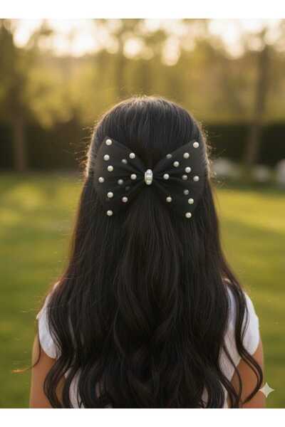 Esram Butik مشبك أوتوماتيكي على شكل فيونكة من التول الأسود للنساء - مزين بالل...