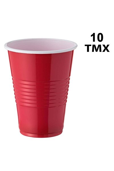 OEM Set of 10 Disposable Plastic Cups Red White 270ml