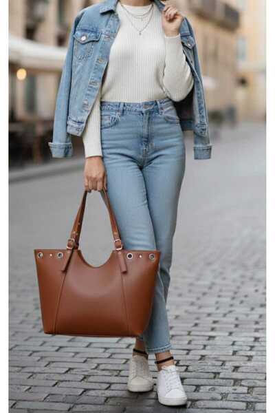HAS MODA Women's Ring and Belt Buckle Detailed Hand Shoulder Bag En47 Size28