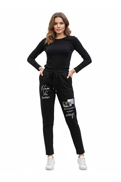 Cb Made In Italy İtalyan Stil Gümüş Baskı Detaylı Esnek Jogger Pantolon