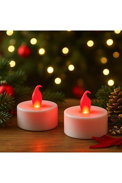 OEM Lumanare tip Pastila LED cu Baterie & Flacara Rosie Ø4x4cm - 2buc