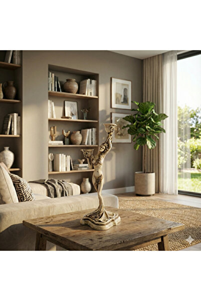 Dekoromi Dekoratif Büyük Boy Kadın Figürlü Şamdan Mumluk (40x17cm)