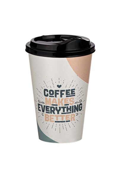 OEM Pahar Cafea din Plastic Imprimeu Coffee Makes Better cu Capac 500ml