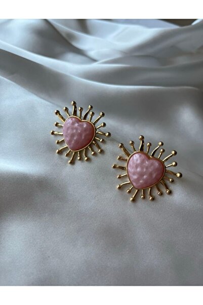 Pembe Kalp Işıltı Çivi Küpe
