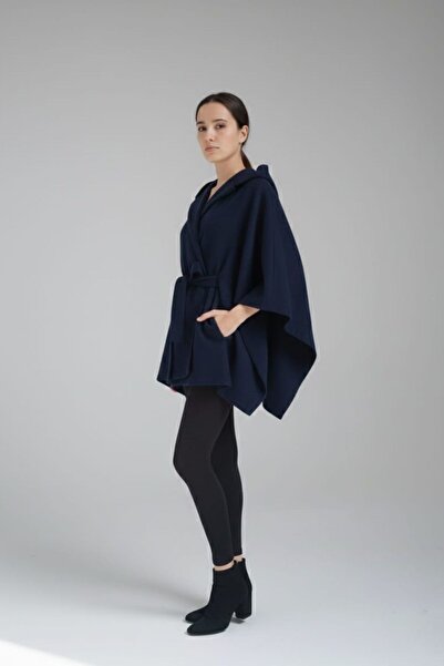 Cara Women's Poncho Cashmere Fabric Belted Hooded Coat Jacket