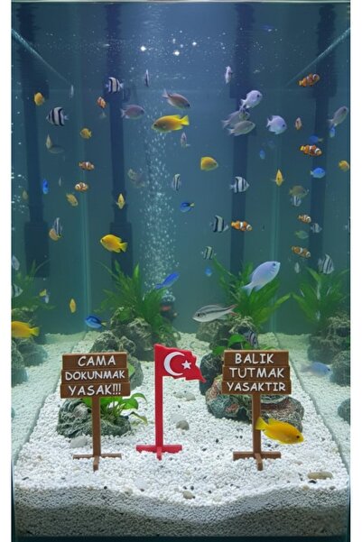baskıhomed - Akvaryum Dekoratif Uyarı Tabelası Seti - Akvaryum İçi Dekor