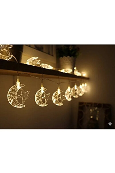 KarenBox Ramazan Led ışık 1.5 metre 1 ay 1 yıldız 2 pilli led Yıldızlı Dekora...