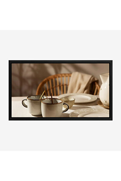 Tajridhome لوحة طبيعة هادئة - أكواب وشاي - ألوان دافئة - هادئ - لوحات فن عصري...