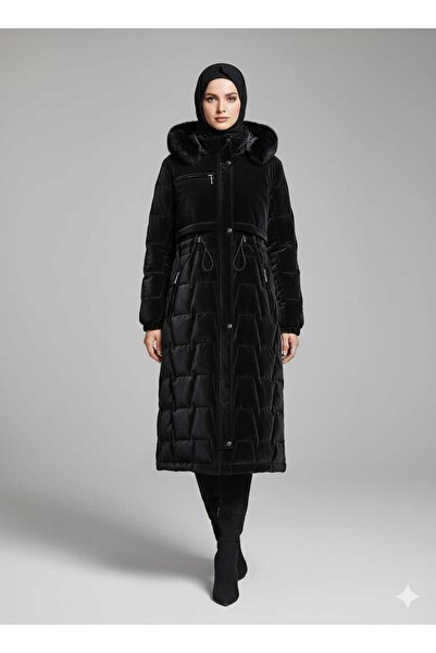 KMKkombin Women's Thermal Large Size Nova Urban Cap Mid-Length Coat 25.55