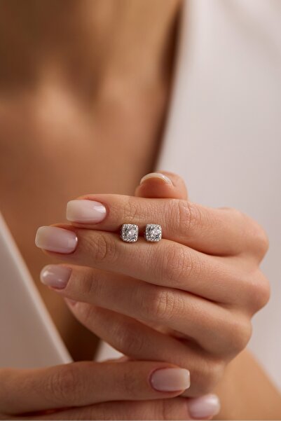 Nereze 925 Ayar Gümüş Rodyum Kaplama Minimal Pırlanta Montür Tektaş Küpe