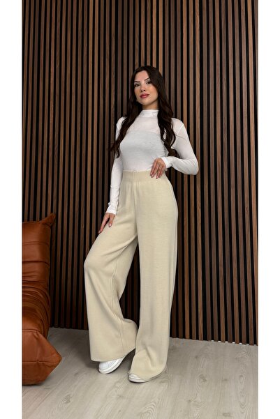 Leo Ferre Cream Women's Comfortable Fit Knitwear Pants Size 38/40