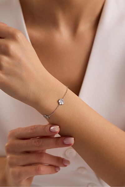 Nereze 925 Ayar Gümüş Rodyum Kaplama 3'Lü Minimal Kırçiçeği Bileklik