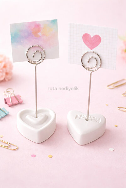 Rota Hediyelik 2’li Kalp Şekilli Not ve Fotoğraf Tutucu Masaüstü Dekoratif Or...