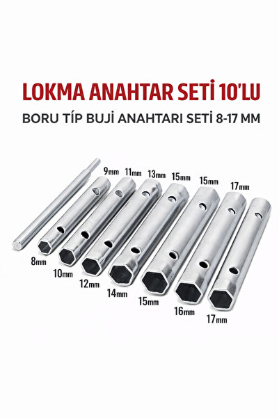 SENBANG Lokma Anahtar Seti 10’lu – Boru Tip Buji Anahtarı Seti 8–17 mm