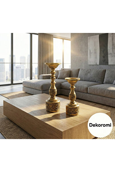 Dekoromi Dekorasyon Vintage Şamdan Mumluk (Büyük 43, Küçük 32cm) Dekoratif He...