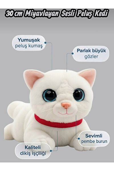 TOPROCKSTORE Sevimli Kedi Peluş Yavru Kedi Sesli Miyavlayan Peluş Kedi Uyku A...