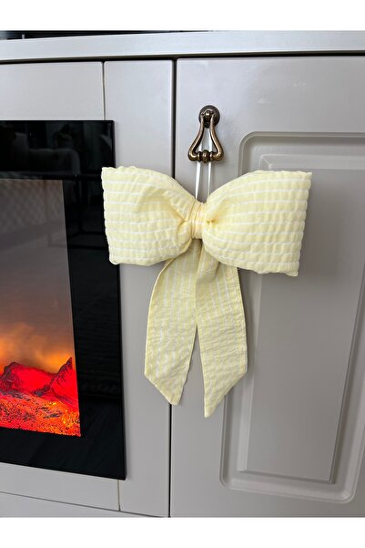 ToffyStore Yellow Striped Fiber Filled Hanging Decorative Bow Door Ornament