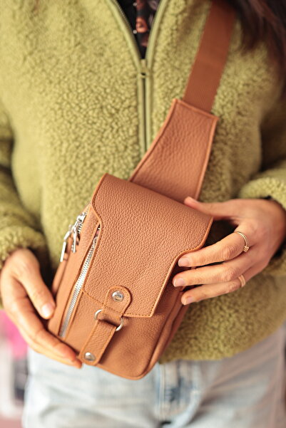 ykrhn Unisex Genuine Calf Leather Tan Shoulder Bag
