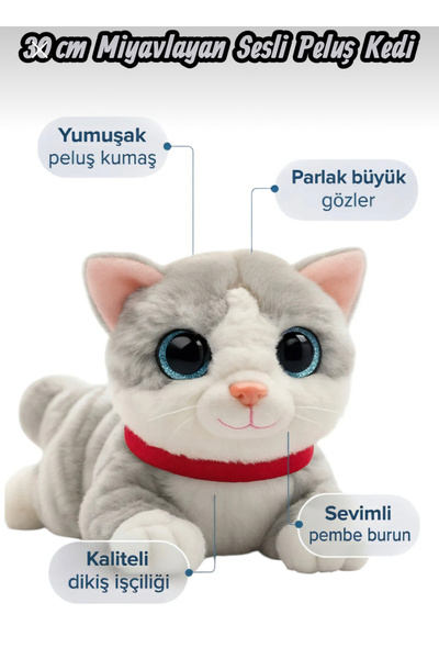 TOPROCKSTORE Sevimli Kedi Peluş Yavru Kedi Sesli Miyavlayan Peluş Kedi Uyku A...